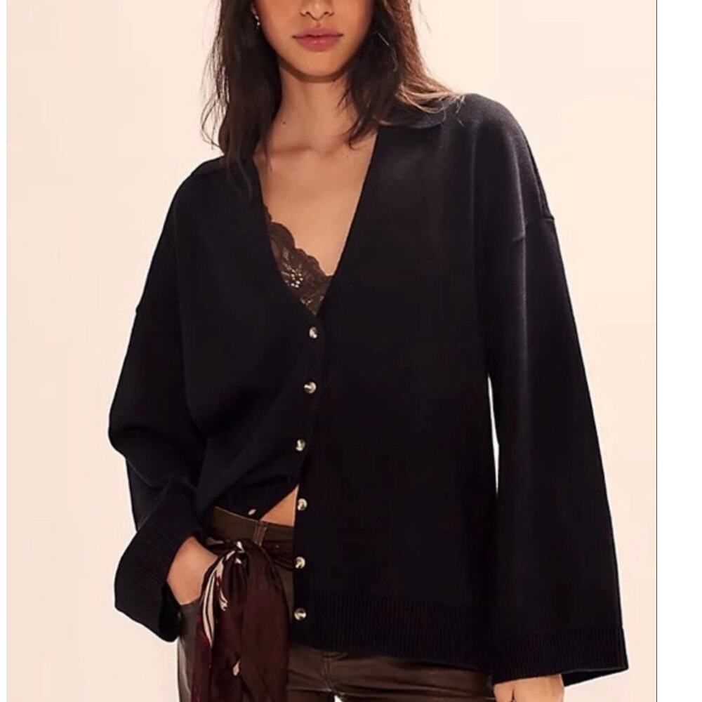 Free People Free-est Gwenna Oversized Cardigan Sweater Black Size Small